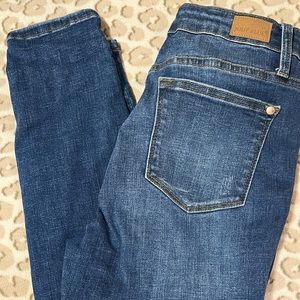 Judy blue button fly with thermal patches in the distressing